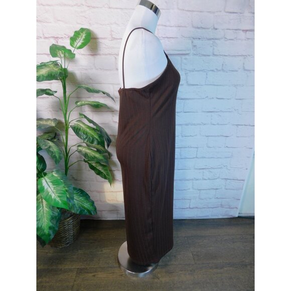 Chic Brown Ribbed Maxi Slip Dress L Shein Minimalist Y2K Aesthetic - Picture 5 of 9
